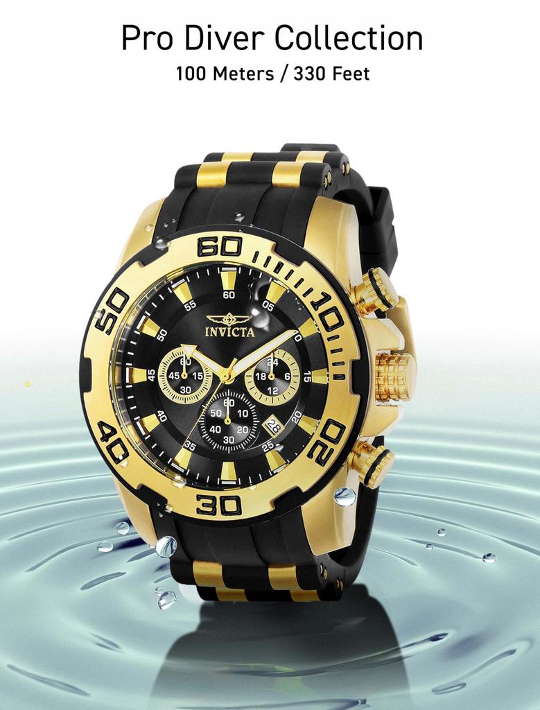 Invicta 22340 Quartz Casual Watch with Stainless Steel and Silicone Black "Pro Diver" Men's Finish