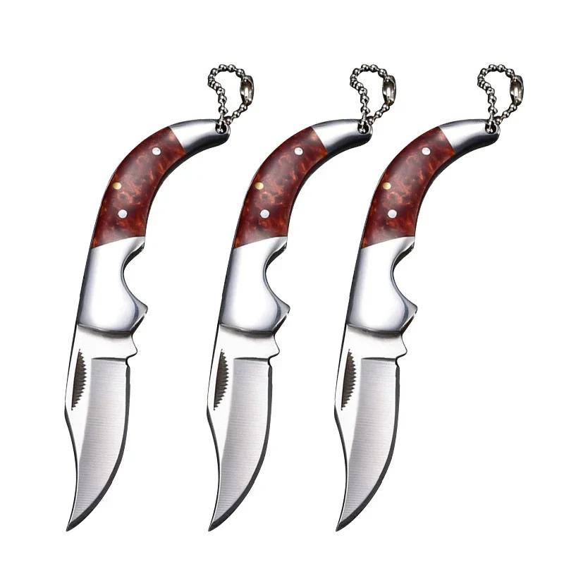 Stainless Steel Cut Fruit Knife Wooden Handle Folding Knife Household Melon Fruit Paring Vegetables Knife Pocket Knife