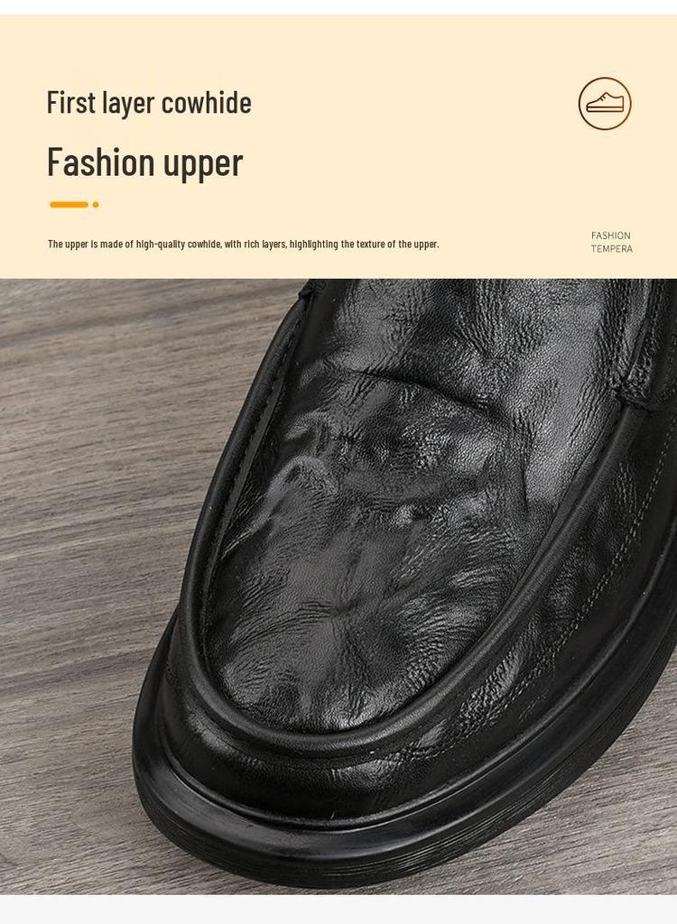 Men's Genuine Leather Casual Slip-On Shoes - Breathable, Soft Sole, Ideal for Spring and Autumn