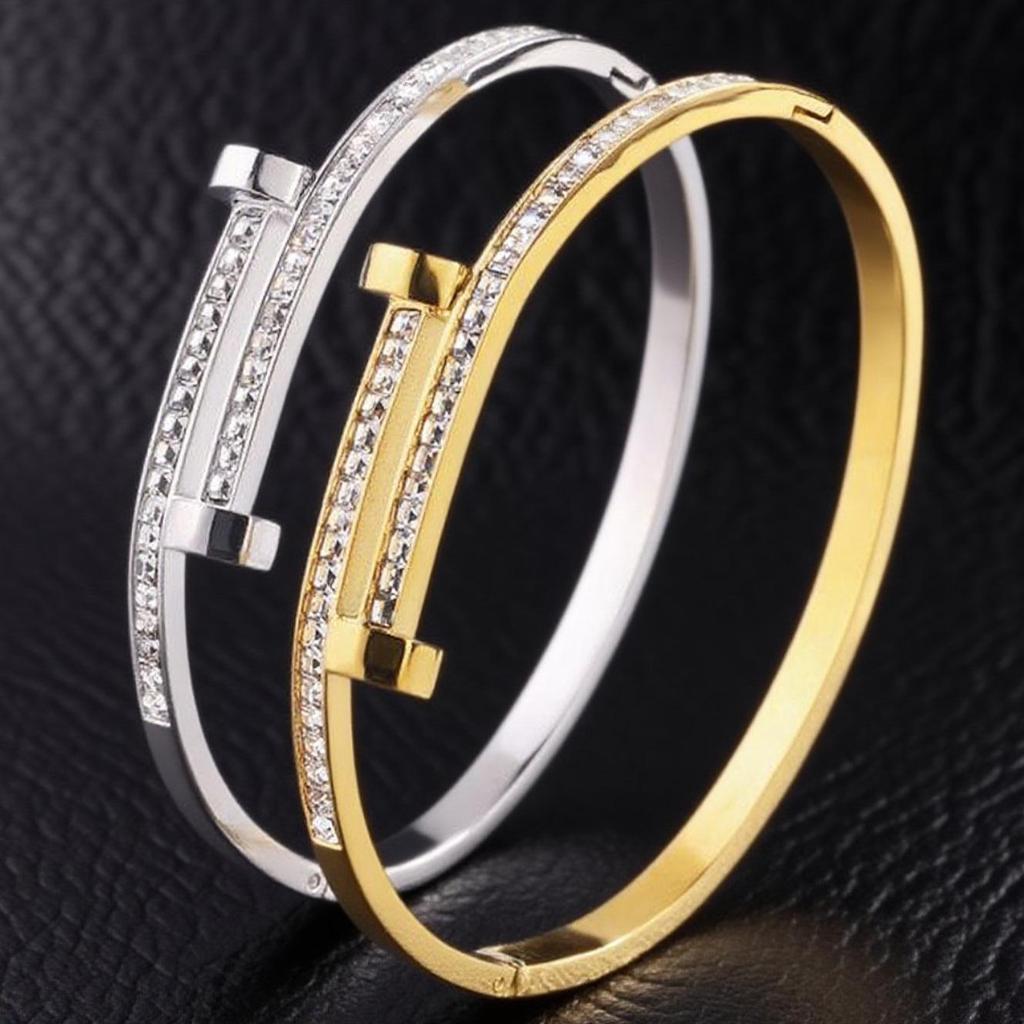 Titanium Steel Nail Bracelet with Double-headed Nail and Diamond Inlay - Colorfast, Versatile Stainless Steel Wristband.