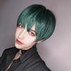 Men's Harajuku-style Green Short Wig, Semi-Long, Fashionable, with Net, Natural, Unisex