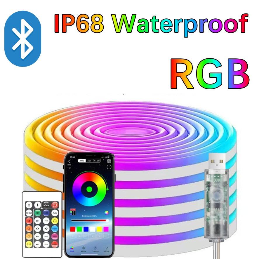 5V USB Vodotěsné Neonové Páskové Světlo RGB Neonový LED Pás Bluetooth Aplikace S Dálkovým Ovládáním RGB Pás Pro Vnitřní Venkovní Domácí Dekoraci