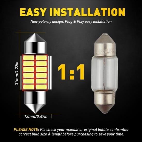 AUXITO LED 12SMD 31Mm Car Festoon 269 Interior Bulbs Error Light Fit Canbus