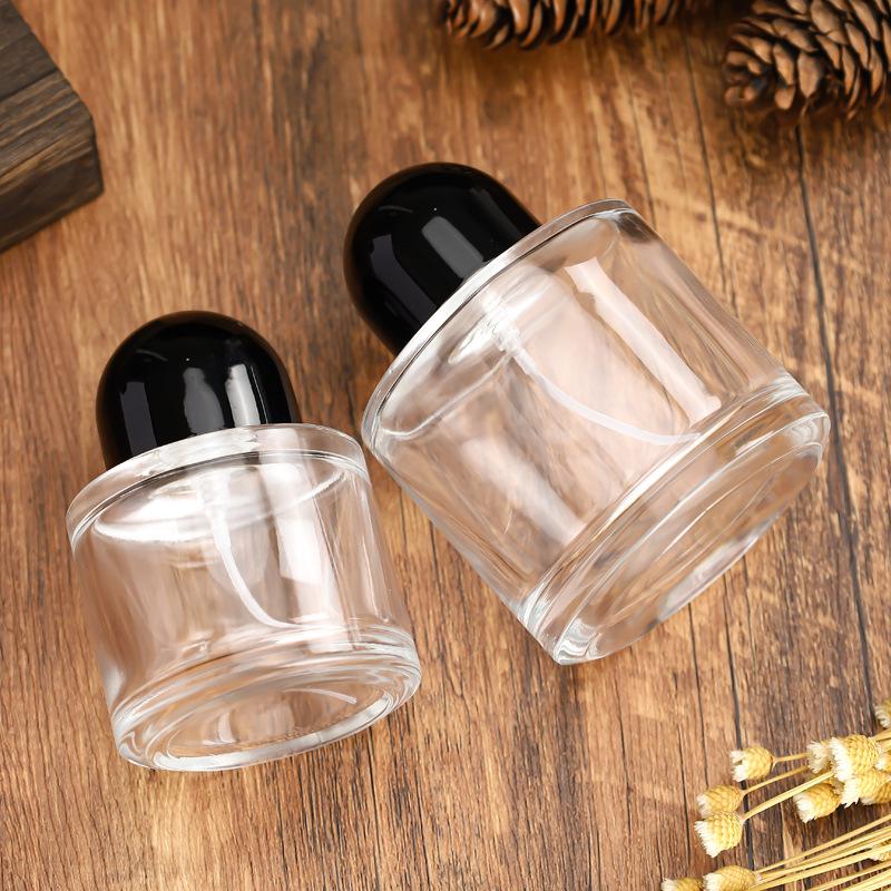 Glass Perfume Decanter: Cylindrical Bottle with 15mm Opening & Spray Cap, Empty