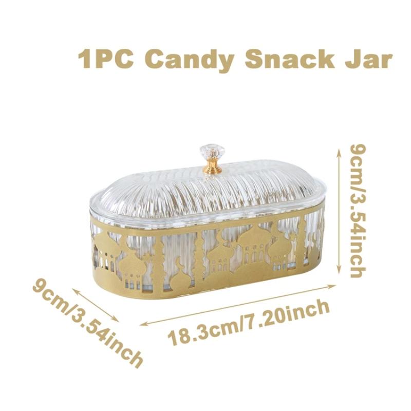 1Pcs Ramadan Festival Candy Snack Storage Box Eid Candy Snack Jar Plastic Metal Candy Box For Wedding Party Home Room Decoration