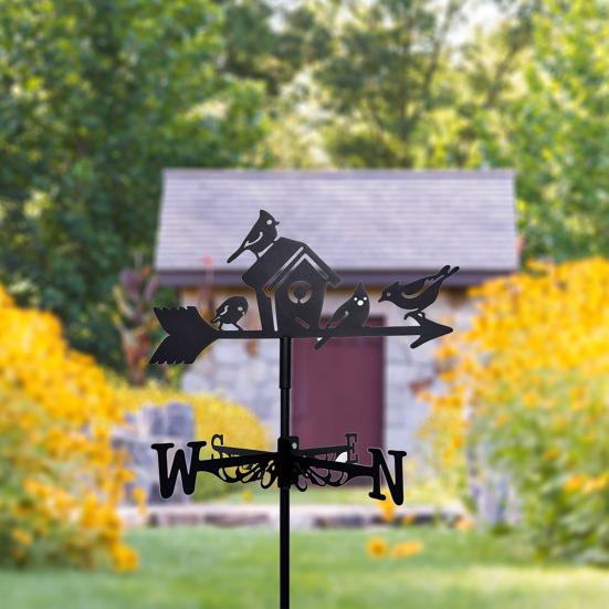 Yousheng Birdhouse Wind Vane Iron Rustic Garden Weather Vane Outdoor Weather Vane with Ground Stake for Lawn Courtyard Decoration
