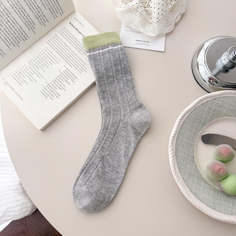 Women s Summer Miumiu Style Cooling Mesh Socks, Mid-Calf, Breathable, Contrasting Color, Seamless. One Size