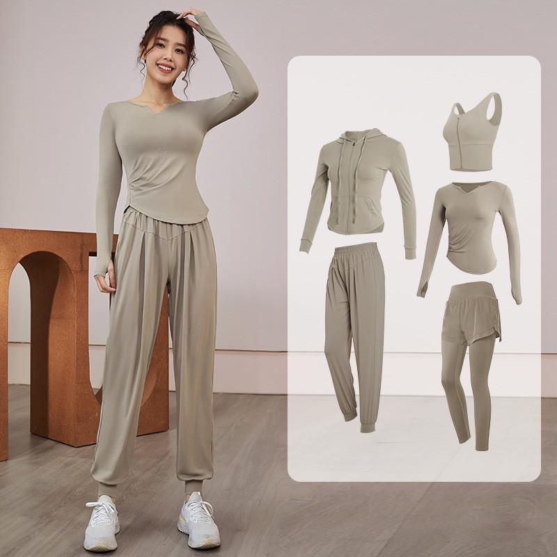 Womens Quick-Dry Fitness Set Gym Yoga Running Long Sleeve Top Pants Sportswear