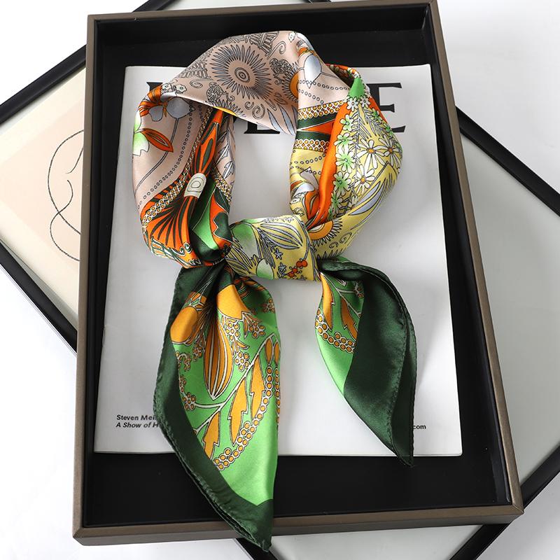 Luxury Brand  Silk Square Scarf Women Cat Neck Hair Tie Band Beach Hijab Kerchief Head Headbands Bandana Female Foulard 70cm