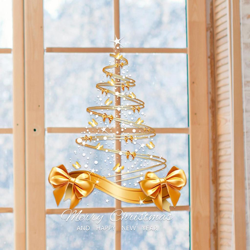 Christmas Tree Window Clings 25.59x17.72 Inch Double-Sided Decal Golden Christmas Tree Window Clings For Holiday Home Window