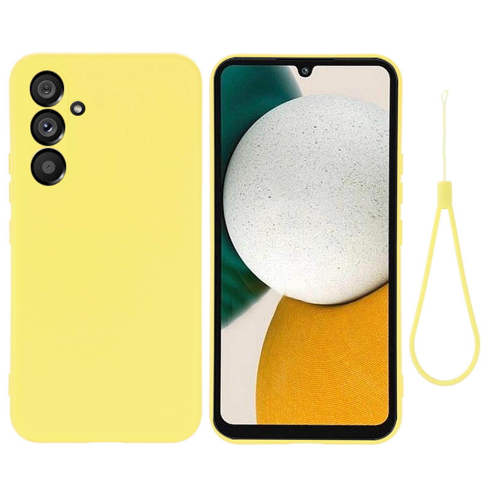 

Для Samsung Galaxy A34 5G Устойчивый к царапинам Чехол из жидкого силикона Защитный чехол для мобильного телефона со шнурком Yellow