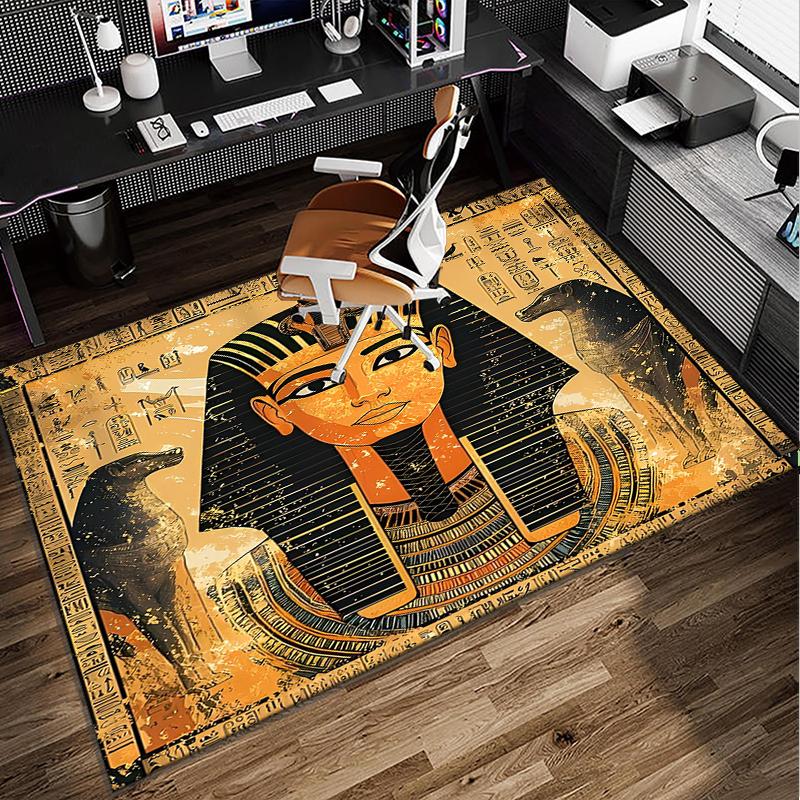 Ancient Egyptian Pharaoh Office Rug Chair Mat, Game Carpet, Suitable for Front Door, Bedroom, Living Room, Desk, Holiday Gift