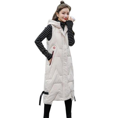 Women Autumn Winter Hooded Sleeveless Windproof Long Vest Coat Outwear Puffer Jacket Cotton Padded Parkas Waistcoat