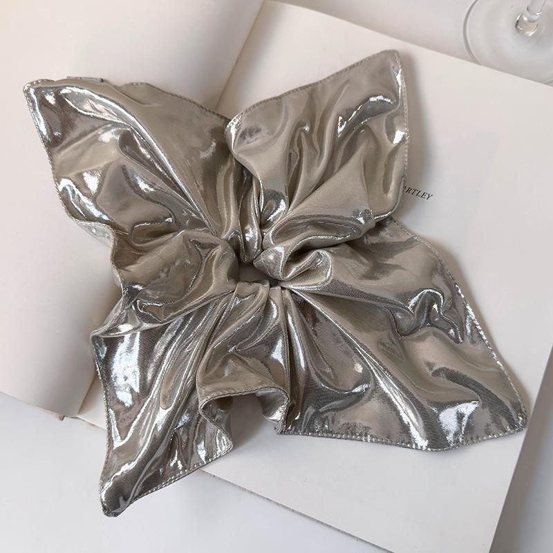 21cm Oversize Metallic Black Silver Hair Scrunchies Faux Leather Square Elastic Hair Bands Women Girls Accessories Hair Ties