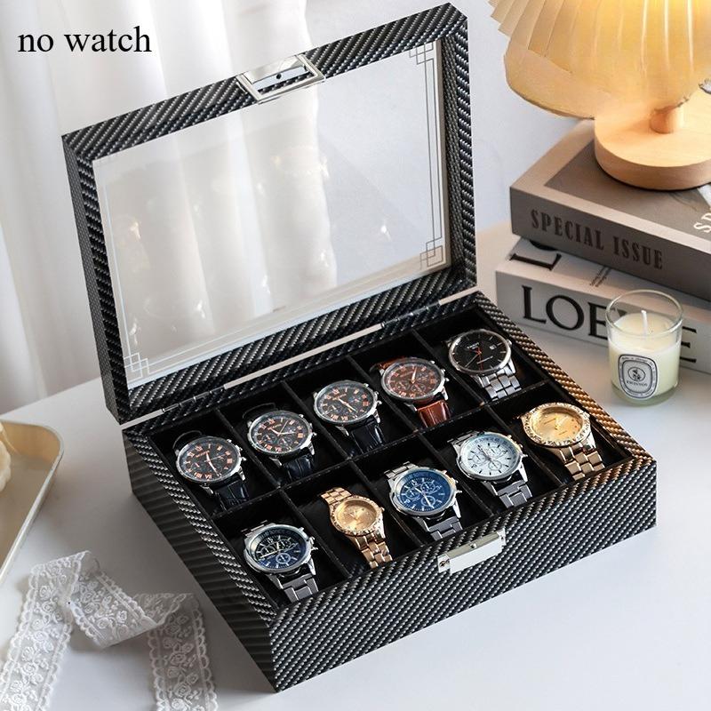 High-Gloss Carbon Fiber Watch Storage Box, Wristwatch and Bracelet Display Case, Large Capacity Watch Collection Box, Christmas