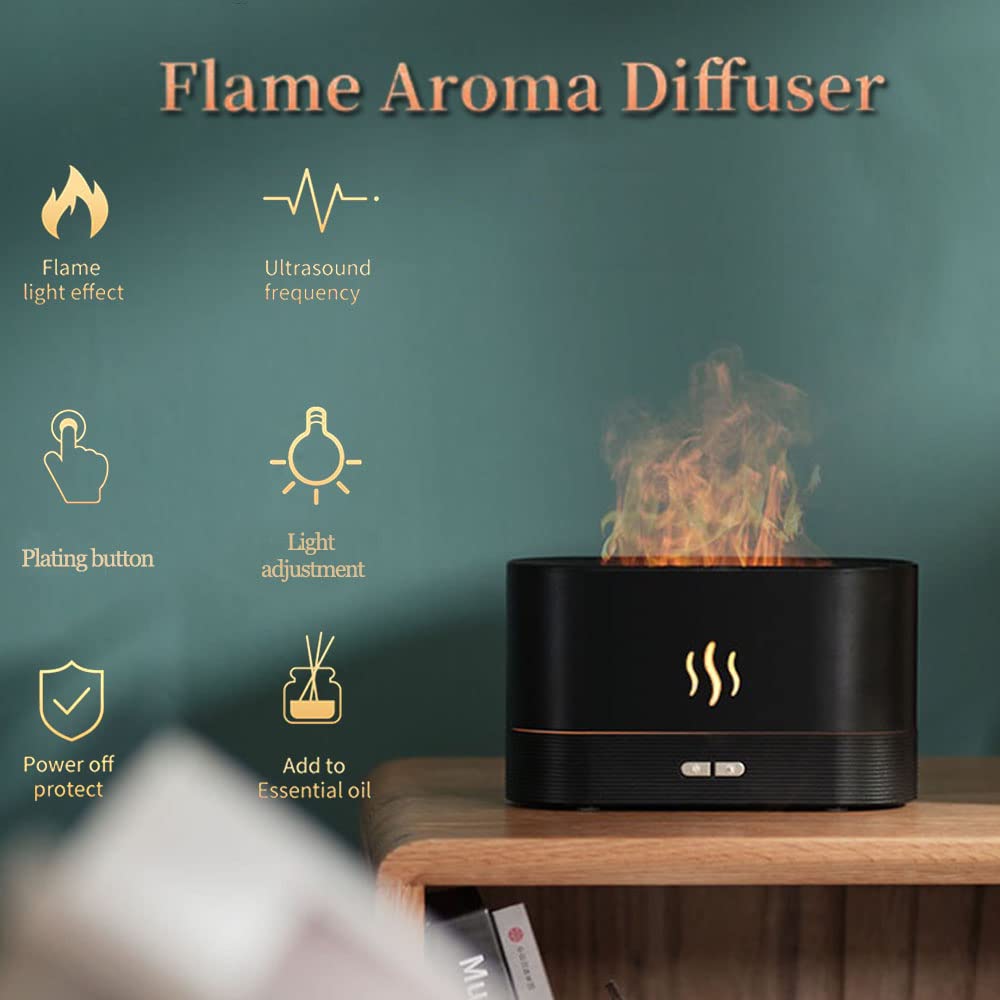 7-Color Flame Effect Aroma Diffuser & Cool Mist Humidifier – USB Silent Desktop Humidifier with Auto Shut-Off for Home, Office & Bedroom Decor
