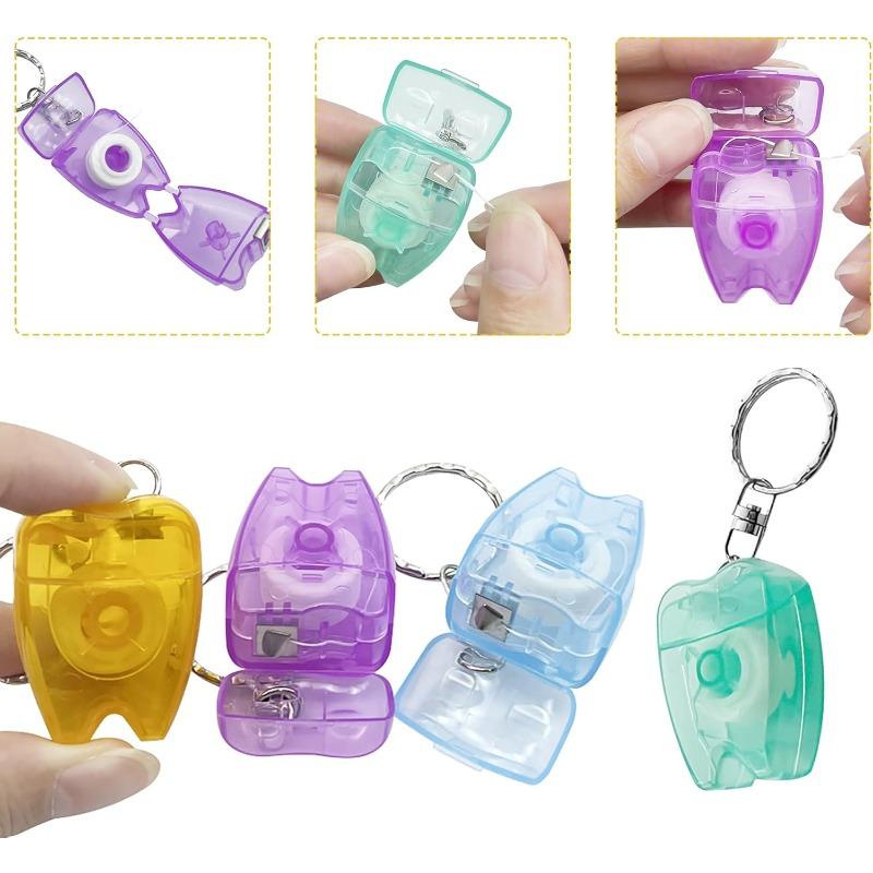 10pcs 10M Mint Flavored Dental Floss Roll Portable Keychain Tooth-Shaped Design Oral Hygiene Teeth Cleaning Tool Random Color