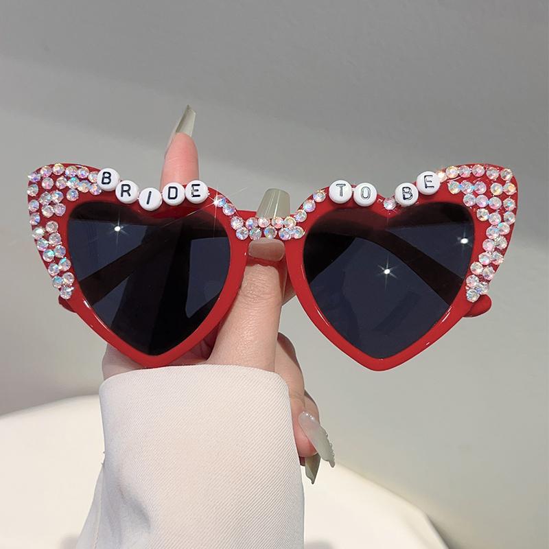 Cute Heart Shaped Sunglasses with Rhinestones Fashion Bride To Be Decor Shades Trendy Original Handmade Sun Glasses