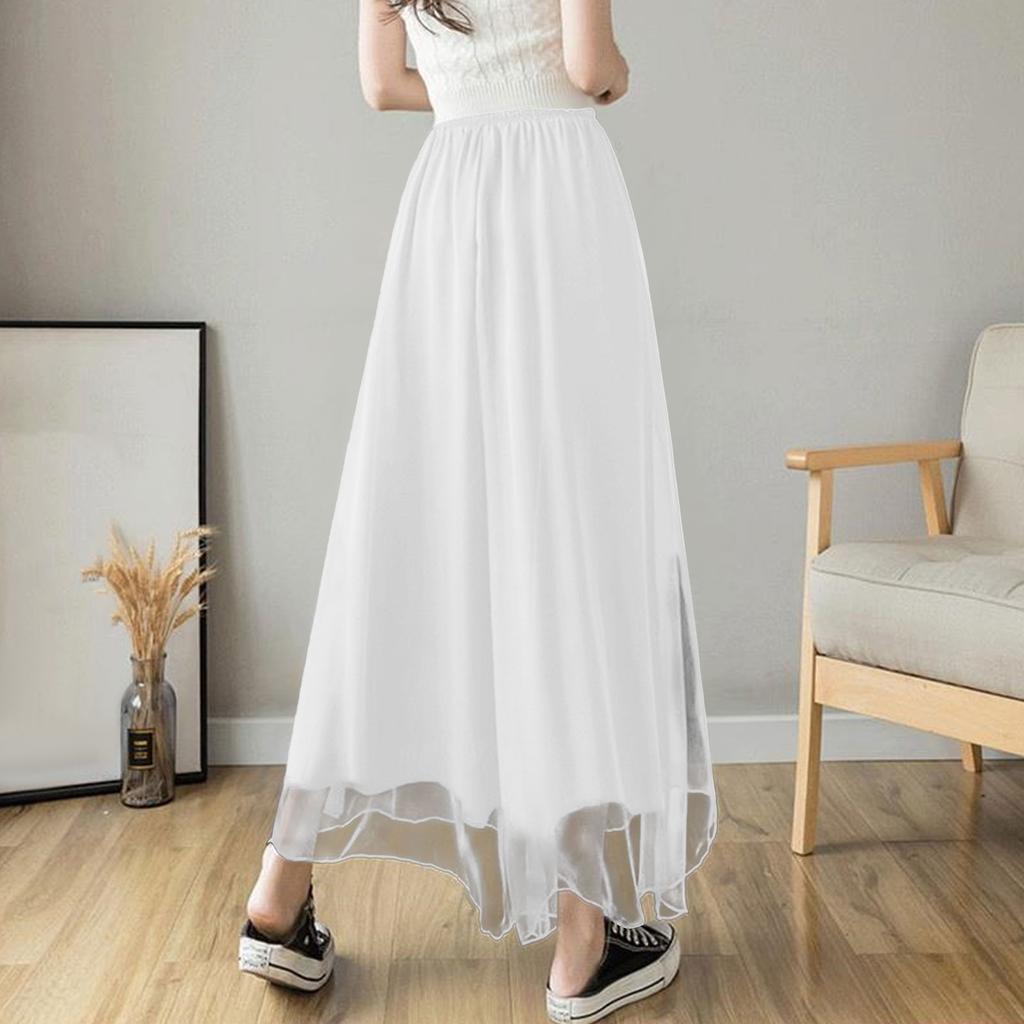 Women's Chiffon Wide Leg Pants Temperament Silky Chiffon Lined Wide Leg Skirt Pants