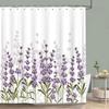 Purple Vineman Botanical Watercolour Shower Curtain Lavender Butterfly Floral Polyester Shower Curtain Bathroom Decor with Hooks