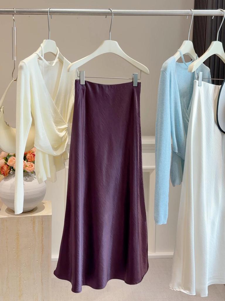 High-End Satin Mermaid Skirt for Women - Spring 2026 A-Line High Waist Slimming Drape Long Skirt