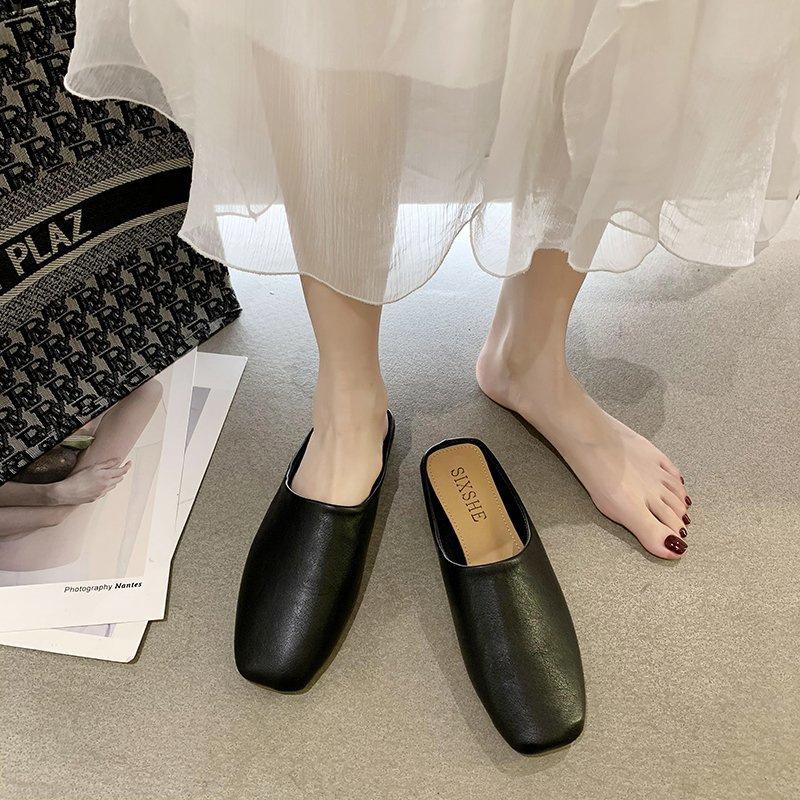 Baotou half slippers women wear spring 2025 new square head retro Internet celebrity heelless office cool slippers