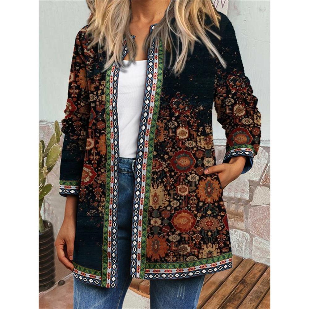 

GMXIA осень зима винтажный этнический стиль принт большой размер куртка кардиган женская одежда XXXXXL