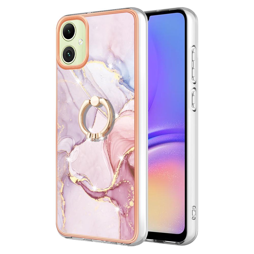 For Samsung Galaxy A05 4G Case with Ring Kickstand Marble Pattern Electroplating TPU Back Cover