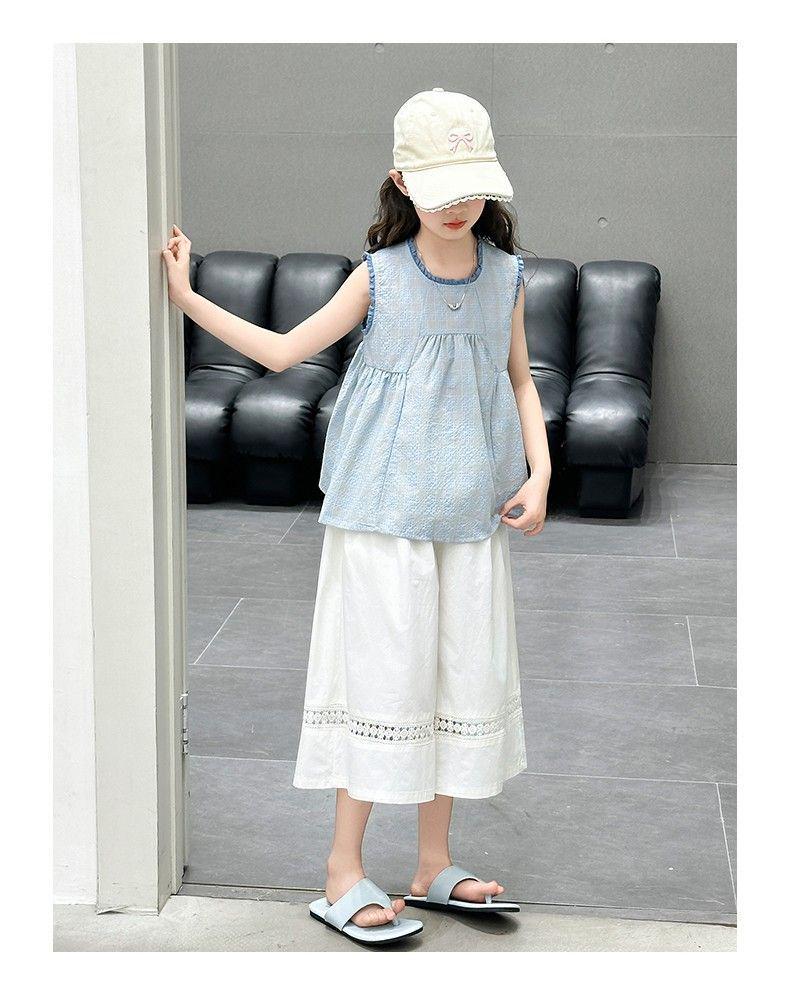Korean-Style Lace Sleeveless Top & Pants Set - Summer 2026 Girls' Fashion Two-Piece Outfit