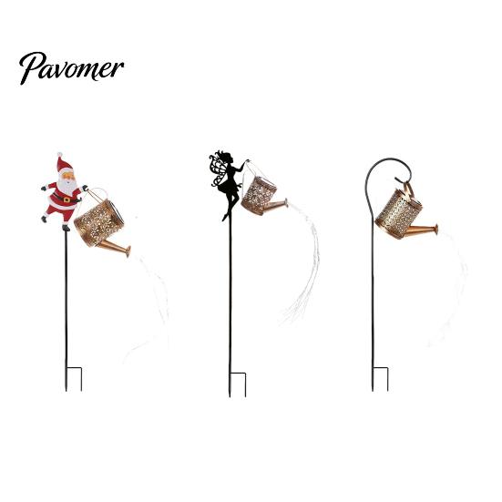Metal Yard Ornaments for Gift Christmas Solar Santa Kettle Light, Solar-Powered Claus Watering Can Stake Lamp Decorative Stakes with LED String,