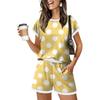 Women's Color Block Short Sleeve Top and Shorts Set with Pockets, Casual Outfit for Summer 2-Piece Loungewear