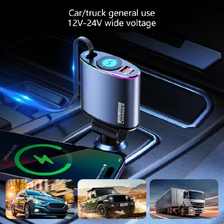 Efficient 66W Car Fast Charging Solution with USB Port & Retractable Type C for Traveler, Daily Commuters, Tablet, Phone