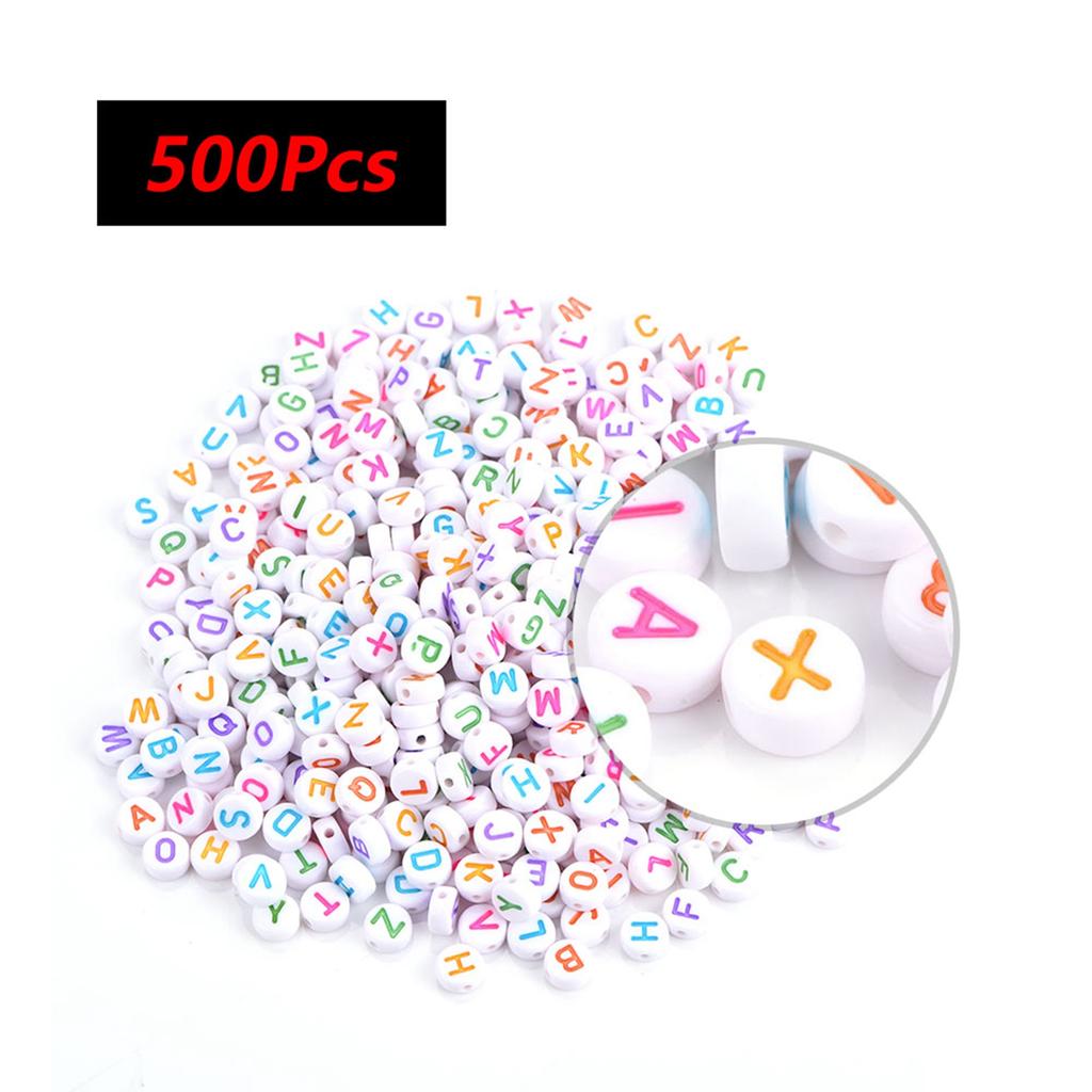 500Pcs 7 Colors Acrylic Letter Beads A Z Round Alphabet Beads for DIY Bracelet Necklace