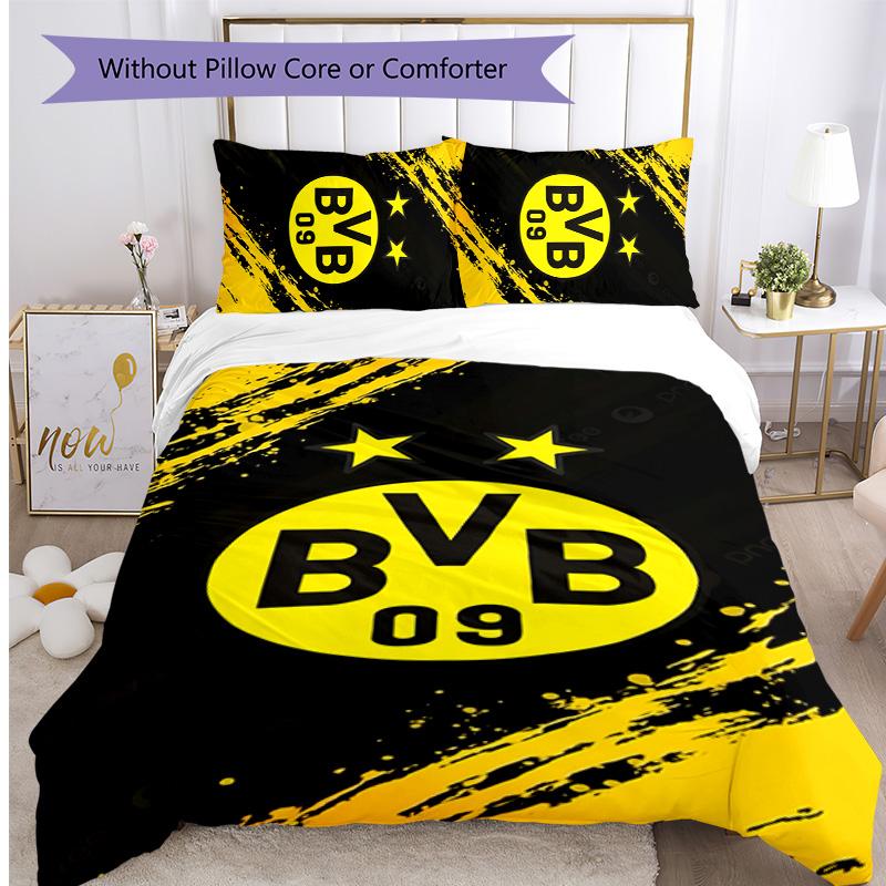 Borussia Dortmund Pattern Printed 3PCS Bedding Set Soft Skin-Friendly Washable Duvet Cover & Pillowcases Set All Season Bedroom