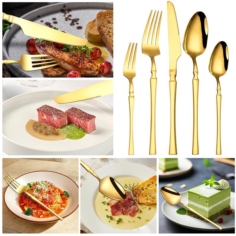 30pcs stainless steel luxury gold small waist western restaurant steak knife and fork set, suitable for Christmas, parties.