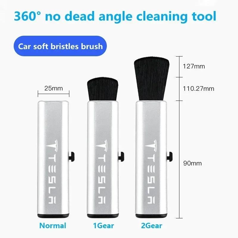 Car Sticker 2025 New Tesla Car Interior Cleaning Brush Portable Retractable Soft Hair Cleaner For Tesla Model Y S X 3 Roadster P