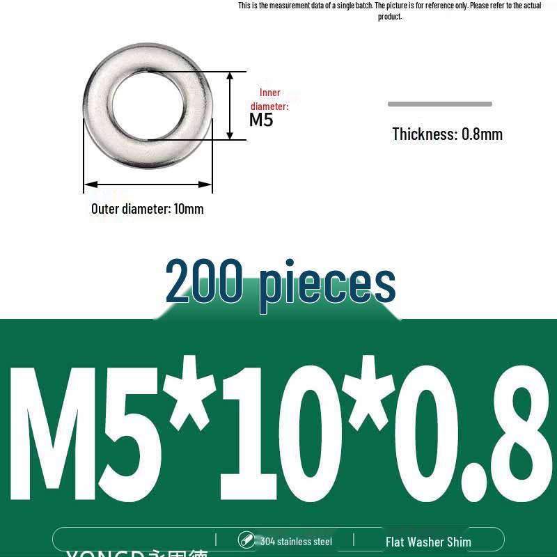 304 Stainless Steel Thickened Flat Washer / Ultra-thin Metal Gasket, Sizes M1.6-M10