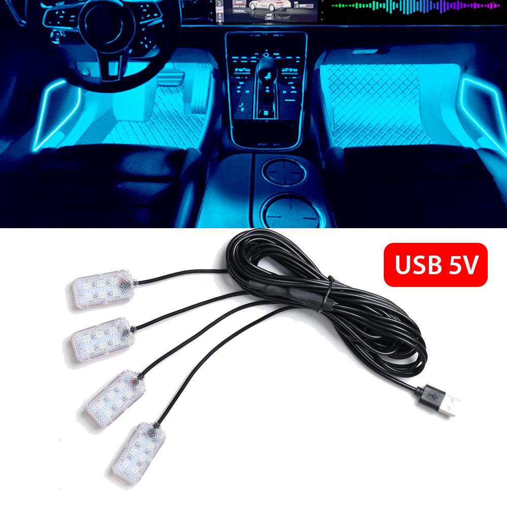 New LED Car Interior Ambient Foot Strip Light Kit Backlight 5V USB Auto Decorative Atmosphere Neon Lamp Vehicle Accessories