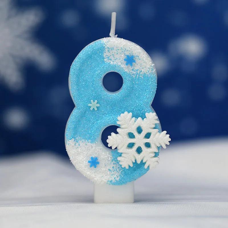 0-9 Numbers Snowflake Birthday Candles, Blue Glitter Style, Children's Girls' Birthday Party, Cake Decoration Candles