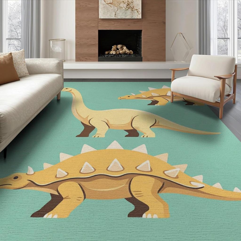 Tapis Area Imprimé Squelette de Dinosaure Dessin Animé T-Rex Fossile Tapis de Jeu pour Enfants Doux Antidérapant Thème Dino pour Salon Chambre à Coucher