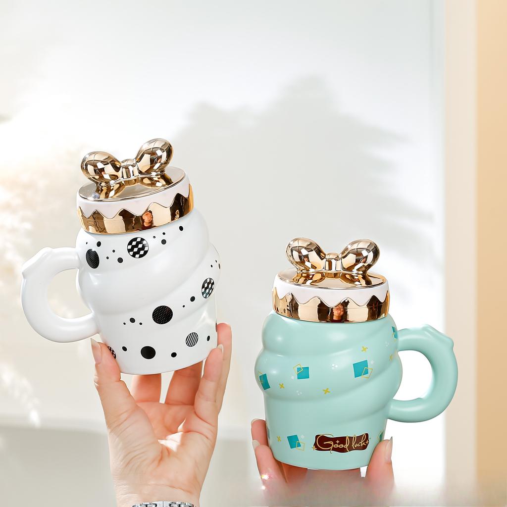 Creative Ice Cream Ceramic Cup Cone Mug with Lid High Value Water Cup Household Cup Event Gift