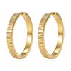 FINE4U 316L Stainless Steel Vertical Ridged Hoop Earrings Click Hinged Circle Hoops Hypoallergenic Textured Ear Jewelry