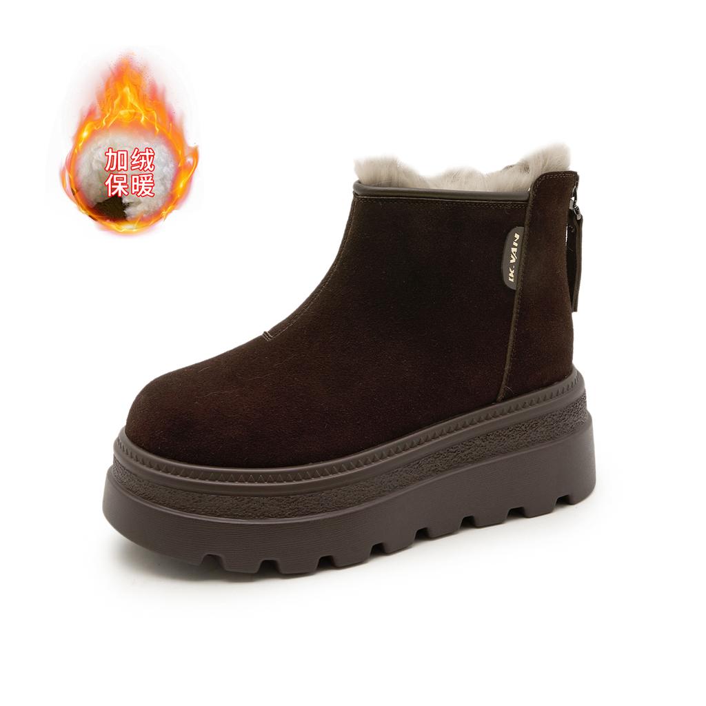 8 Small Fashionable Thick-soled Heightening Leather Snow Boots for Women's 2025 Winter New Velvet Thermal Short Boots