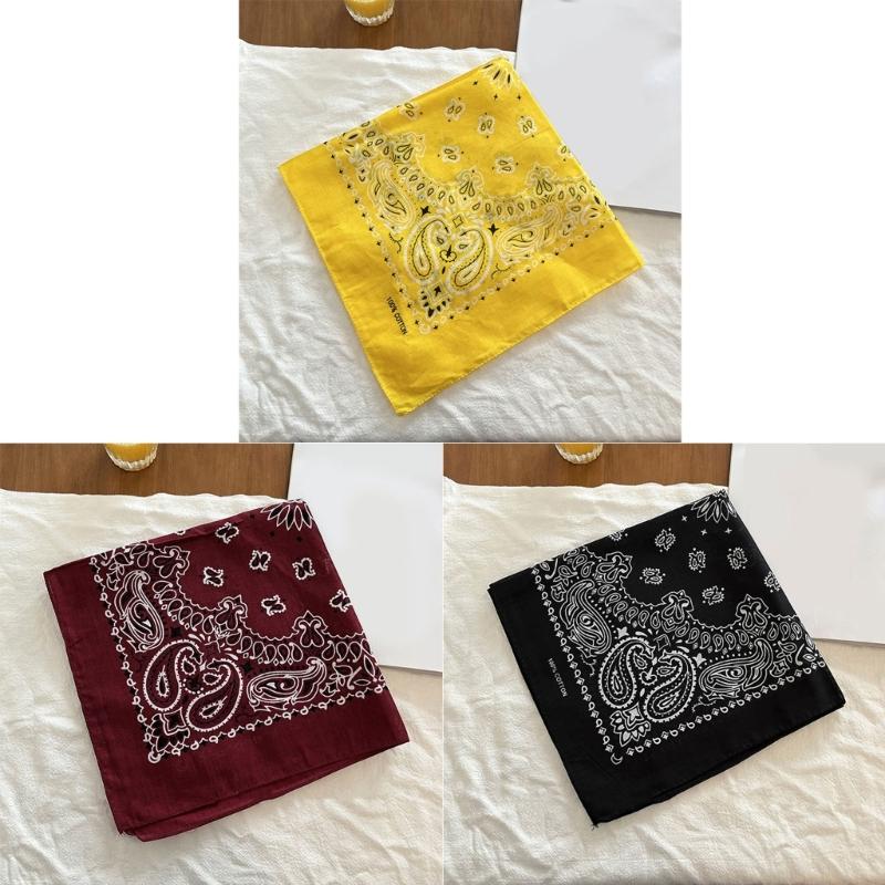 Square Cotton Cashew Flower Print Bandana Unisex Head Wrap Decorative Head Scarf For HipHop Dancing and Street Wear