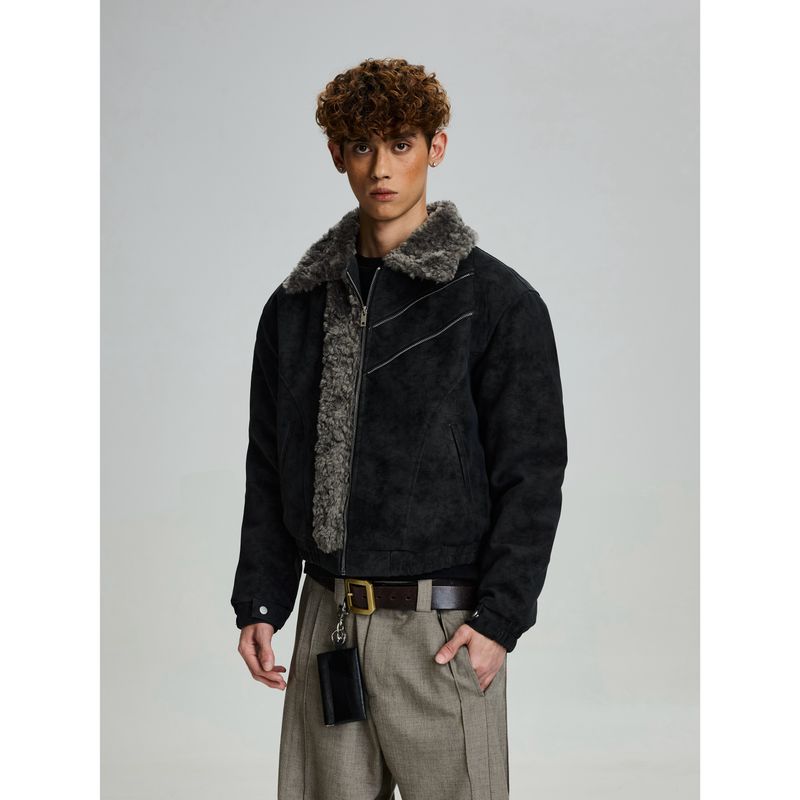 Cabbage Coke American Retro Thick Cotton Jacket for Men and Women, Loose Deconstructed Brushed High-End Fur Collar Coat