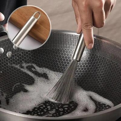 Spazzola per pentole con manico lungo, spazzola per la pulizia di pentole, piatti e padelle in filo di acciaio, spazzola per la pulizia con lana di metallo, spazzola per la pulizia con forte decontaminazione