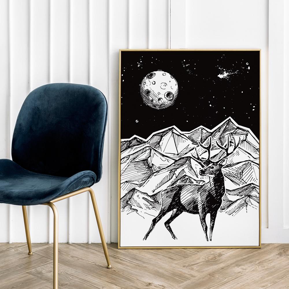 Affiche cerf nuit montagnes illustration
