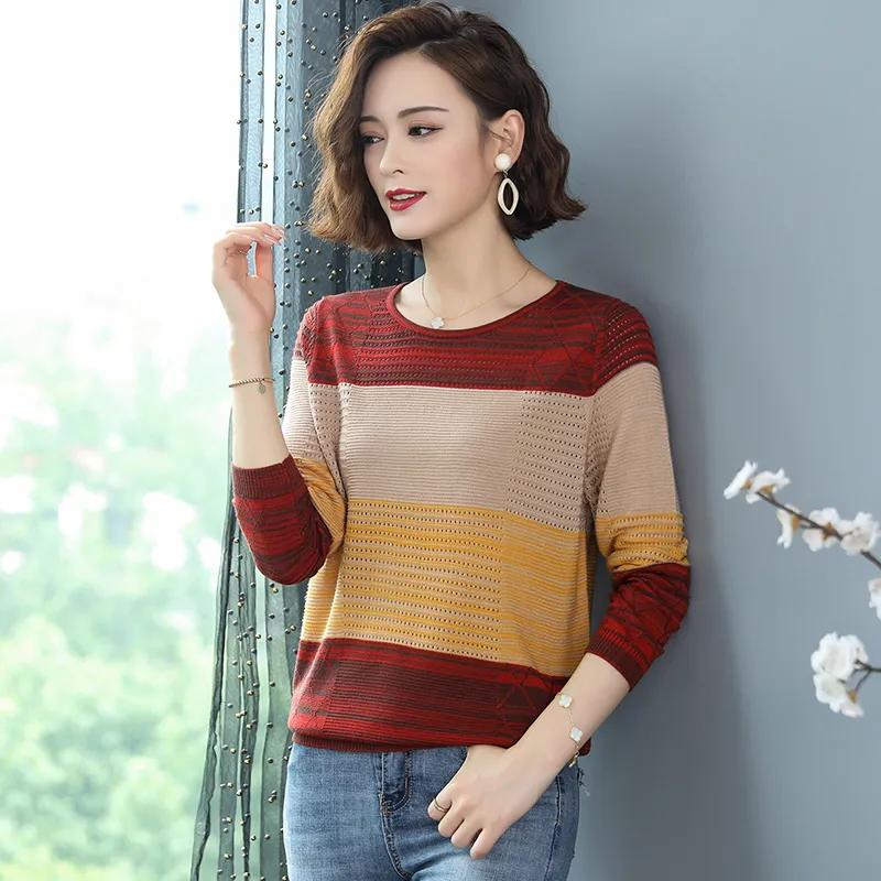 Women's Spring/Autumn Ice Silk Knitted Base Layer Shirt, Elegant Lightweight Long-Sleeved Top