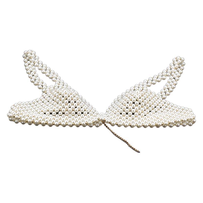 Elegant Strapless Pearl Embellished Vest with Body Chain