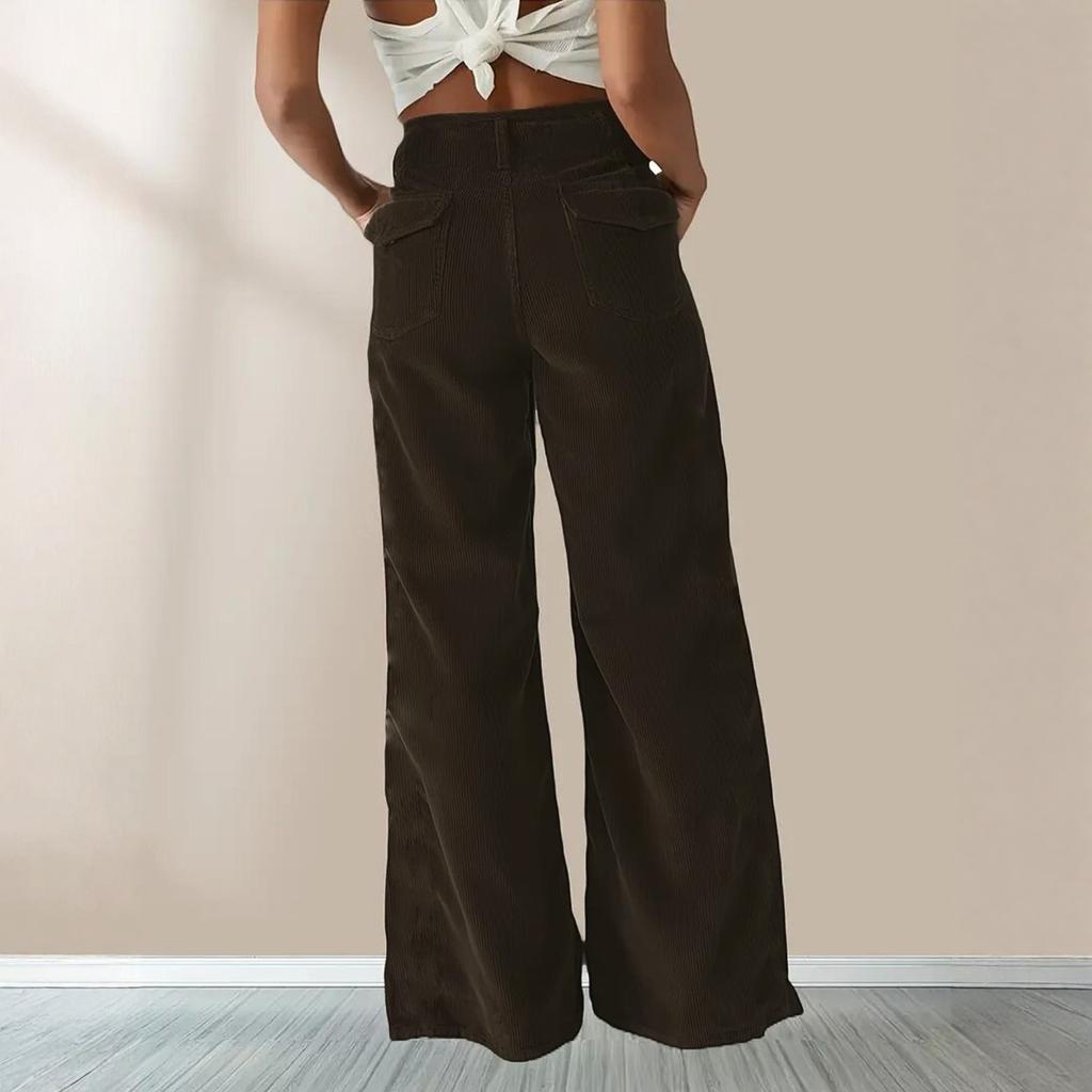 Women's Fashionable Casual Corduroy High-waisted Slimming Straight Leg Trousers